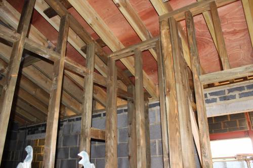 Studwork around the bathroom and cupboard