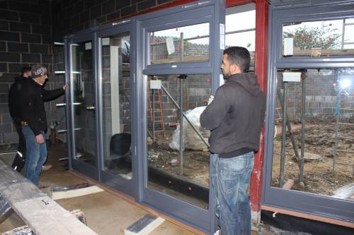 Getting the whole unit upright, before manoeuvring into position