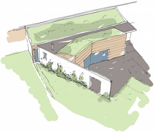 Sketch showing the living room side of the house