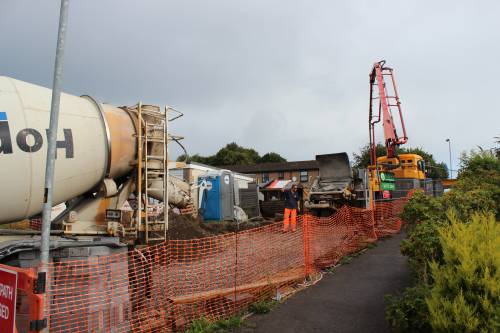 Concrete being delivered for pouring